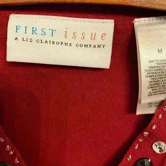 First Issue by Liz Claiborne v-neck beaded sweater women M red - Picture 4 of 7